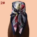Women's 70cm square silk scarf with geometric houndstooth print, elegant neckwear accessory. - 2#