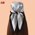 Women 70cm square scarf black white geometric print satin silk headwear variant 4 - 4#