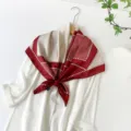 Elegant 90cm satin silk square scarf with vintage red and white geometric diamond pattern. - Red Patchwork