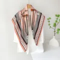 90cm satin silk scarf women square scarf retro elegant floral neckerchief shawl detail view - Gold Pink Chain