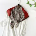 Retro printed 90cm satin square silk scarf, lightweight women vintage fashion shawl variant. - Red Coffee Dotted Floral