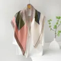 90cm satin silk scarf women's spring summer vintage geometric polka dot square shawl - Coffee Edge Patchwork