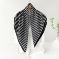 Black and white striped satin square scarf, 90cm vintage thin elegant silk-like shawl. - Black and White Greek Key