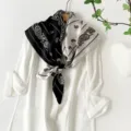 Black and white paisley silk scarf, elegant satin square scarf for women vintage fashion accessory. - Patchwork Paisley