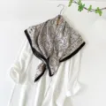 90cm vintage paisley satin square scarf for women, elegant lightweight silk feel neckerchief shawl. - Black Border Paisley