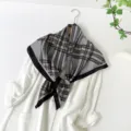 Women 90cm Satin Silk Scarf Retro Houndstooth Plaid Square Scarf Elegant Neckerchief Shawl - Classic Plaid