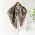 90cm satin silk scarf women vintage floral square scarf luxury designer elegant shawl - Leopard Floral
