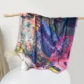Retro abstract art print square scarf, 110cm large lightweight silk cotton shawl for women - Color Domain Rhapsody