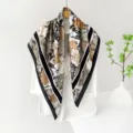 Retro floral satin square scarf, 90cm elegant silk-feel hair scarf and neck wrap for women. - Black Border Rose