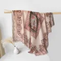 Retro floral silk cotton square scarf spring summer ethnic style large neckerchief wrap - Rose Woven Brocade