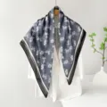 Luxury style carriage print satin silk scarf for women, elegant 90cm square wrap accessory. - Gray Purple Horse Carriage