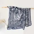 Retro silk-cotton square scarf featuring ethnic graffiti pattern for spring summer styling. - Blue Flower Totem