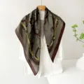 90cm square silk scarf women spring summer retro chain print satin fashion shawl wrap - Dark Green Belt