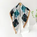 90cm satin silk square scarf, vintage geometric checkerboard pattern, elegant women's neck scarf. - Line Butterfly