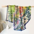 Retro silk cotton square scarf with ethnic graffiti design, stylish large accessory for women. - Rainforest Colorful Flowers