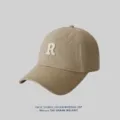Unisex khaki baseball cap with embroidered letter R, casual soft top cotton hat for all seasons. - Standard Size (55-59cm) / Khaki