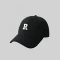 Black cotton baseball cap for men and women, classic soft top hat with white embroidered letter R. - Standard Size (55-59cm) / Black