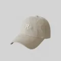 Khaki baseball cap with embroidered letter R, stylish soft top casual hat for men and women. - Standard Size (55-59cm) / Apricot