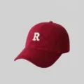 Unisex Large Size Red Baseball Cap with White Letter R Embroidery Cotton Casual Hats - Standard Size (55-59cm) / Jujube Red