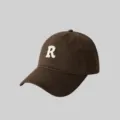 Brown baseball cap for men and women, Korean style soft top hat with letter R embroidery. - Coffee