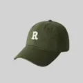 Green cotton baseball cap with white embroidered letter R, unisex casual dad hat for daily wear. - Army Green
