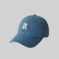 Blue cotton baseball cap with embroidered letter R patch, soft top casual hat for all seasons. - Haze Blue
