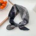 Versatile paisley cotton linen square scarf, vintage black floral bandana for women spring. - 10 Cotton - Painted Grid Paisley Black