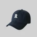 Dark blue cotton baseball cap with embroidered R letter, soft top unisex casual hat. - Navy Blue