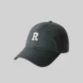 Dark grey baseball cap with white letter R embroidery, casual soft top hat for men and women. - Gray