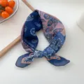 Cotton Linen Paisley Floral Square Scarf Summer Retro Bandana Neck Neckerchief - 12 Cotton - Painted Grid Paisley Navy
