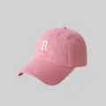 Korean style pink baseball cap with white letter R embroidery, cotton dad hat for women - Pink
