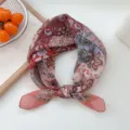 Retro paisley print cotton linen small square scarf, vintage spring summer women neckerchief. - 14 Cotton - Large Flower Pink