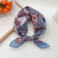 Spring summer literary paisley cotton linen small square scarf for women breathable soft neckerchief - 15 Cotton - Large Flower Blue