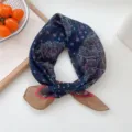 Dark blue paisley cotton linen small square scarf, vintage floral decorative neck scarf. - 18 Cotton - Feather Paisley Navy