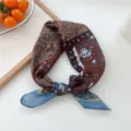 Retro paisley print square scarf, soft cotton linen material, elegant neckerchief for spring summer. - 19 Cotton - Feather Paisley Brown
