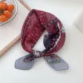 Vintage paisley square scarf for women, breathable cotton linen neckerchief for spring summer. - 23 Cotton - Feather Paisley Wine Red