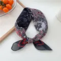 Classic paisley print cotton linen square scarf, vintage women stylish bandana accessory. - 28 Cotton - Vine Flower Black