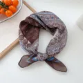 Brown paisley print cotton linen square scarf, Japanese style lightweight breathable neckerchief - 29 Cotton - Vine Flower Brown