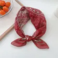 Red paisley cotton linen square scarf, vintage floral neckerchief for women and girls spring summer. - 30 Cotton - Vine Flower Red