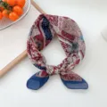 Vintage patchwork square scarf breathable cotton linen neckerchief for women stylish accessory - 34 Cotton - Rich Flower Navy Strip