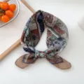Retro paisley print cotton linen small square scarf, versatile artistic neckerchief for women. - 36 Cotton - Rich Flower Brown Strip