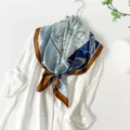 90cm Elegant Satin Silk Scarf Floral Print Retro Square Scarf for Women Fashion - Tulip Blue