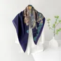 90cm satin silk square scarf for women, elegant vintage floral print neckerchief shawl. - Purple Peony