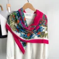 Retro colorful paisley square scarf women fashion shawl vintage silk feel headscarf - Rose Red