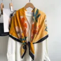 Vintage floral silk scarf, yellow large square scarf, elegant fashion shawl for women. - Yellow