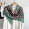 Vintage green paisley floral print square scarf, elegant retro neck scarf and fashion shawl. - Teal