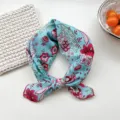 Blue floral cotton small square scarf women fashion neckerchief hair band head wrap cute styling - 20B Rose Red Flower on Blue Background