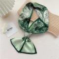 Foulard en soie fin floral vert élégant long bandeau pour cheveux et écharpe de cou femme - 1 Trèfle Cœur Vert