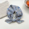 Blue and white floral print cotton small square scarf, fashionable women headscarf and neckerchief. - 21B Blue and White Flowers
