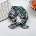 Green floral cotton small square scarf for women, fashionable neckerchief and hair band for spring. - 22B Pink Peony on Green Background